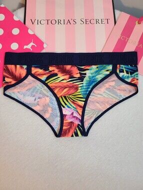 Retired VS PINK Tropical Logo Band Cotton Low Rise Hipster Panty Size Lg